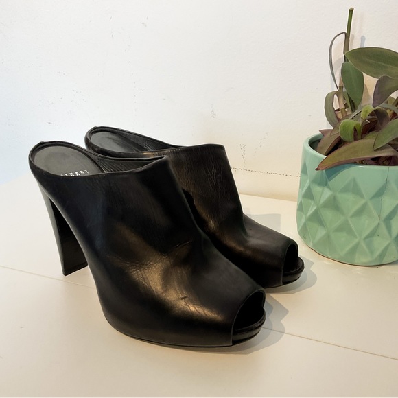 STUART WEITZMAN Black Leather Peep Toe Pumps - Picture 2 of 9